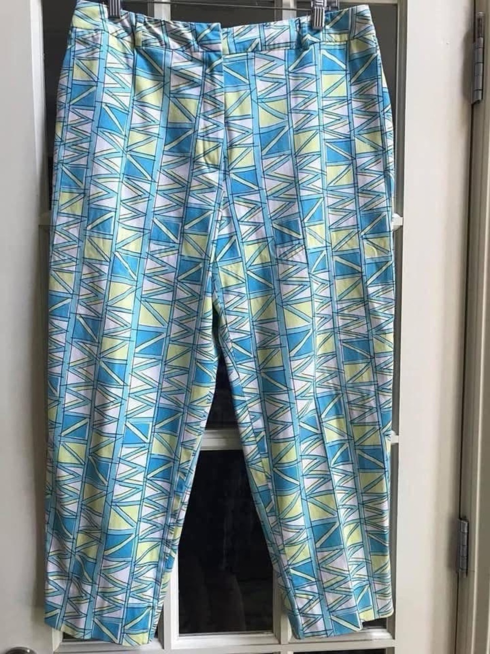 Talbots Geometric Light Blue & Yellow Capri Pants